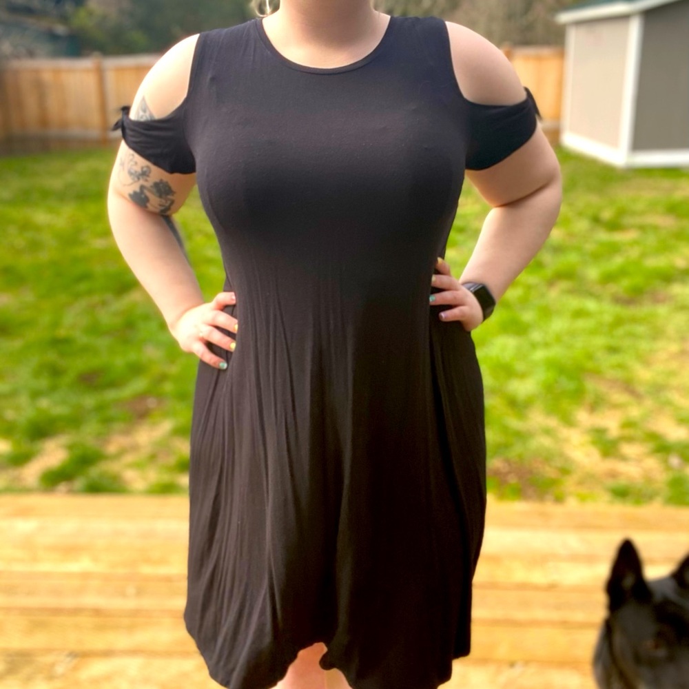 Super Soft Black Cold Shoulder Dress
